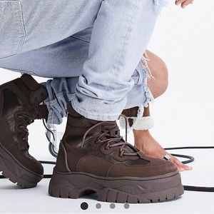 ASOS DESIGN lace up boots in brown faux suede on chunky sole. New; UNWORN
